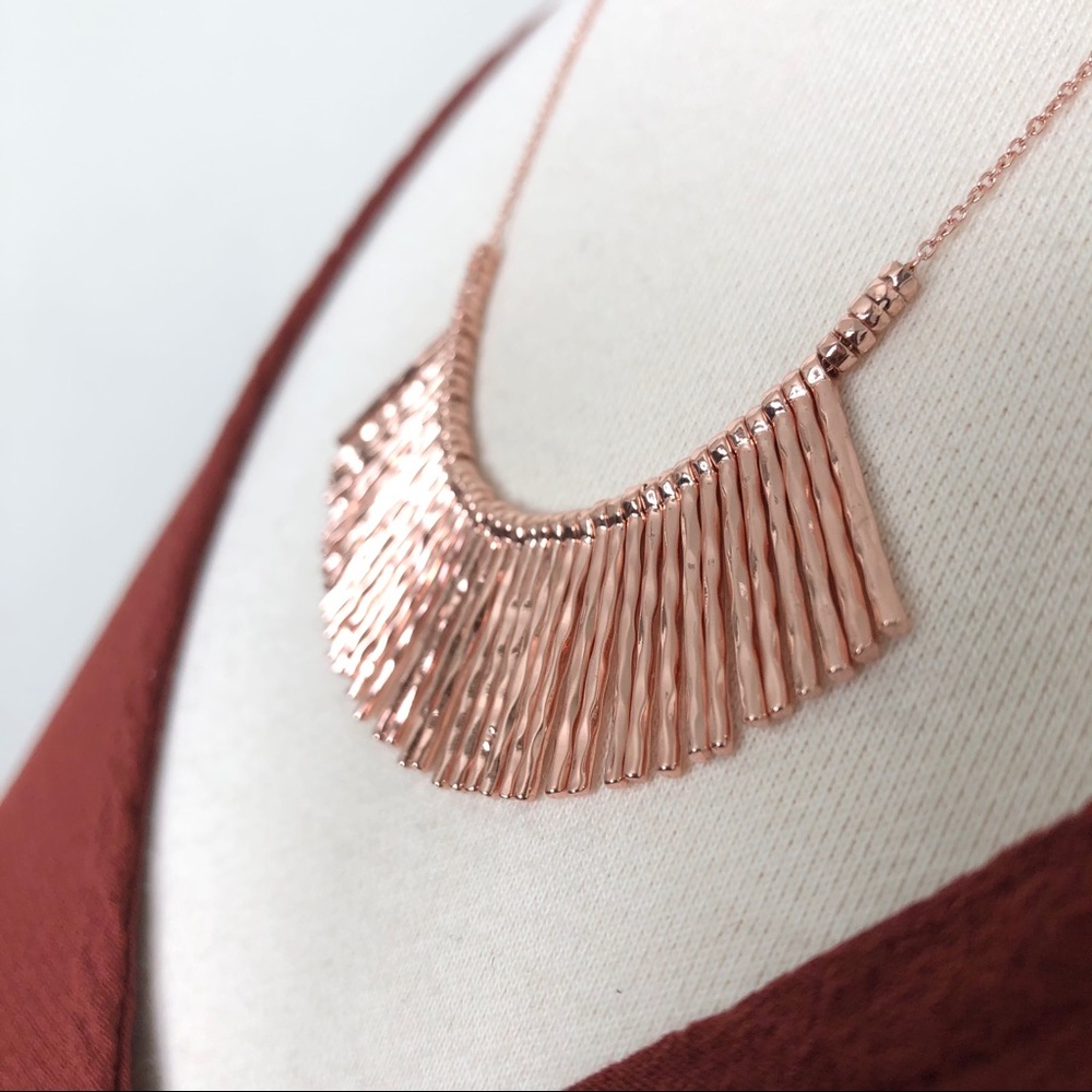 GORJANA Fan Necklace 18k Plated Rose Gold Hammered Fan Fringe Kylie 18”